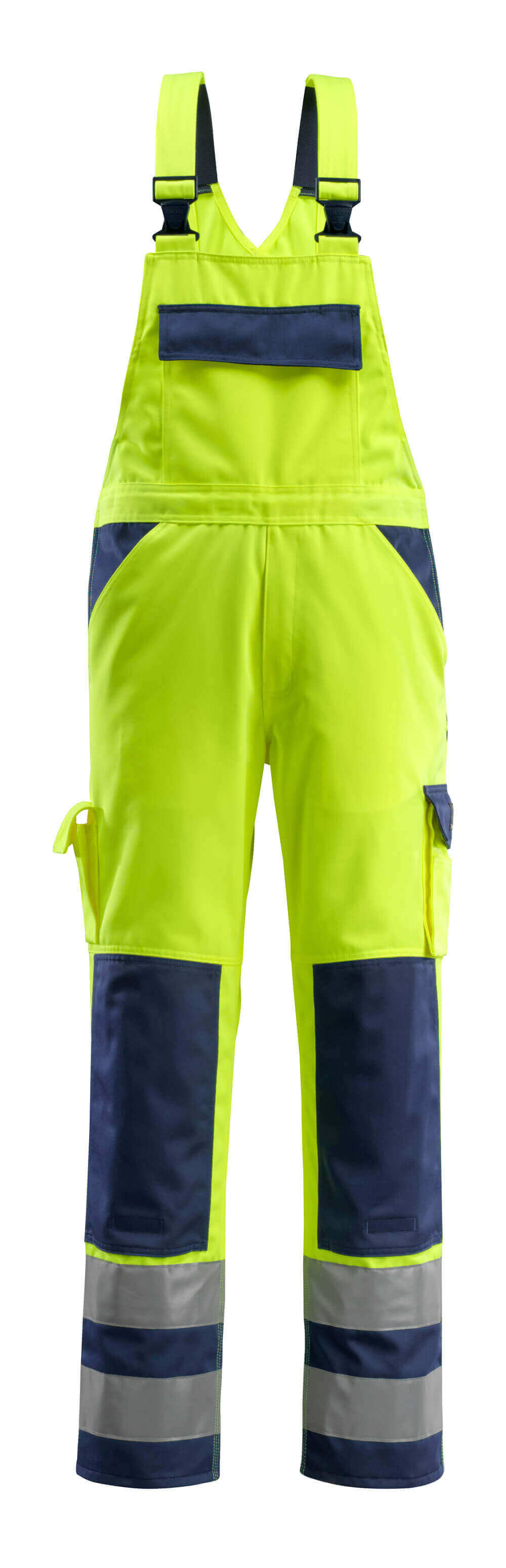 MASCOT® Barras – Peto con bolsillos para rodilleras - amarillo de alta vis./azul marino