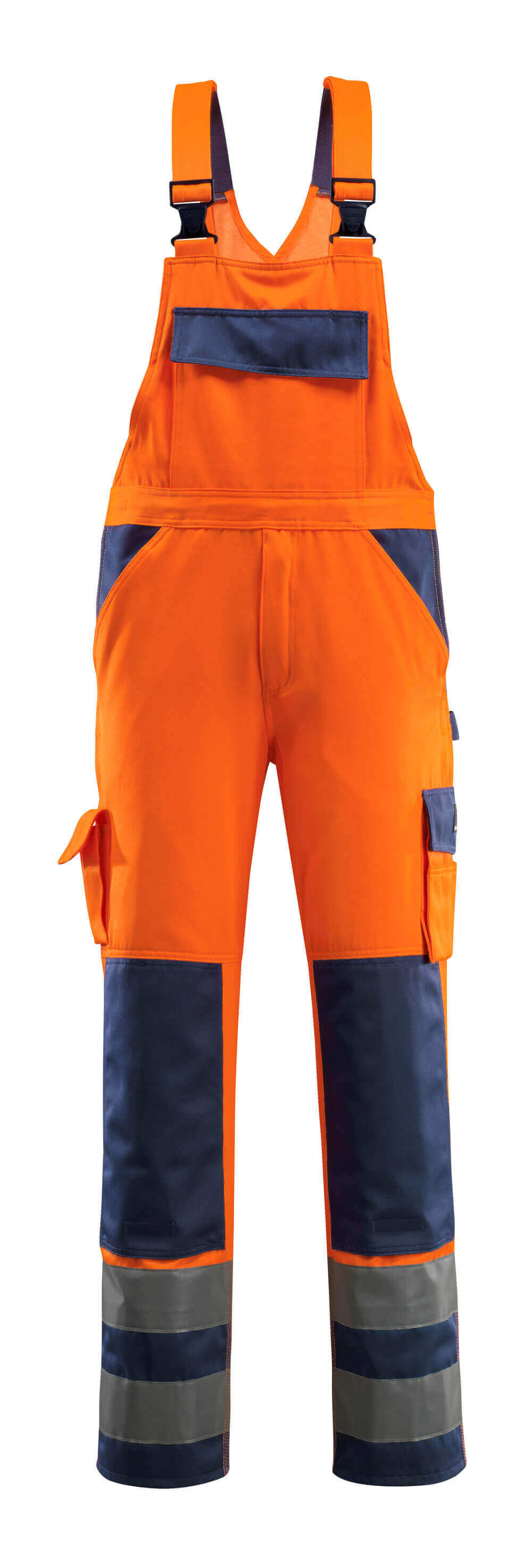 MASCOT® Barras – Peto con bolsillos para rodilleras - naranja de alta vis./azul marino