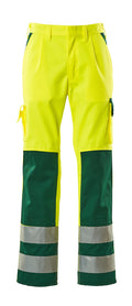MASCOT® Olinda – Pantalones con bolsillos para rodilleras - amarillo de alta vis./verde