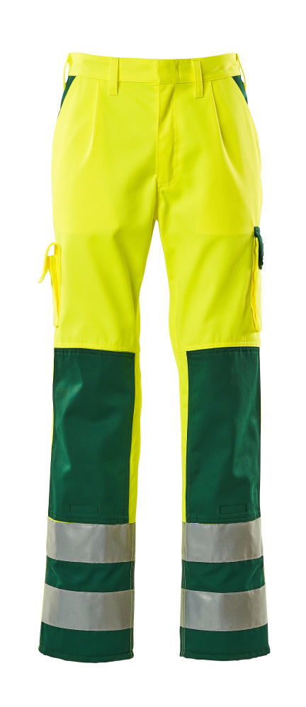 MASCOT® Olinda – Pantalones con bolsillos para rodilleras - amarillo de alta vis./verde