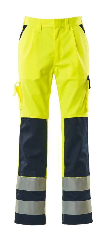 MASCOT® Olinda – Pantalones con bolsillos para rodilleras - amarillo de alta vis./azul marino