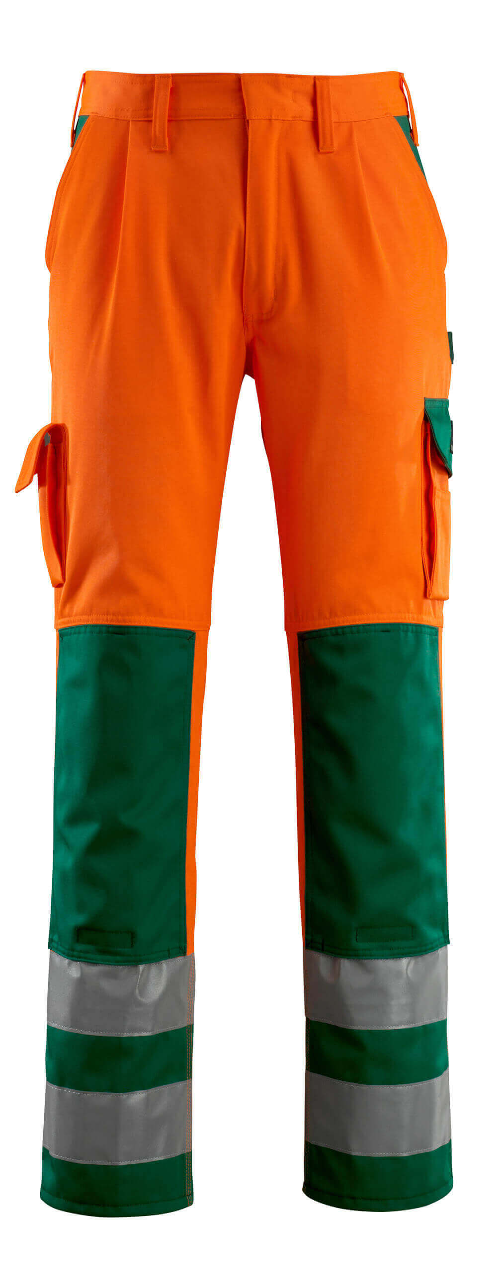 MASCOT® Olinda – Pantalones con bolsillos para rodilleras - naranja de alta vis./verde