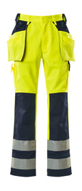 MASCOT® Almas – Pantalones con bolsillos colgantes - amarillo de alta vis./azul marino