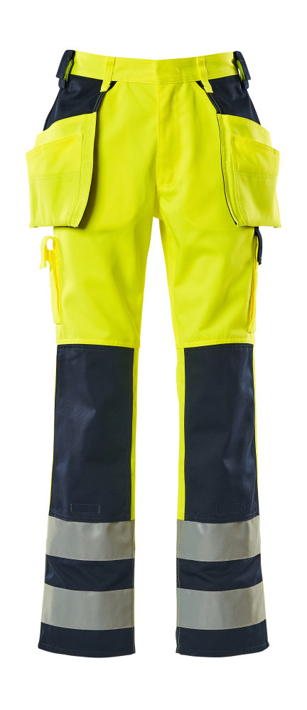 MASCOT® Almas – Pantalones con bolsillos colgantes - amarillo de alta vis./azul marino