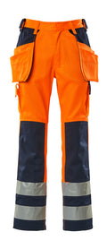 MASCOT® Almas – Pantalones con bolsillos colgantes - naranja de alta vis./azul marino
