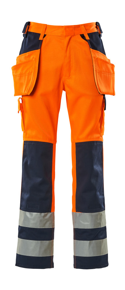 MASCOT® Almas – Pantalones con bolsillos colgantes - naranja de alta vis./azul marino