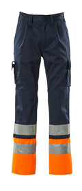 MASCOT® Patos – Pantalones con bolsillos para rodilleras - azul marino/naranja de alta vis.