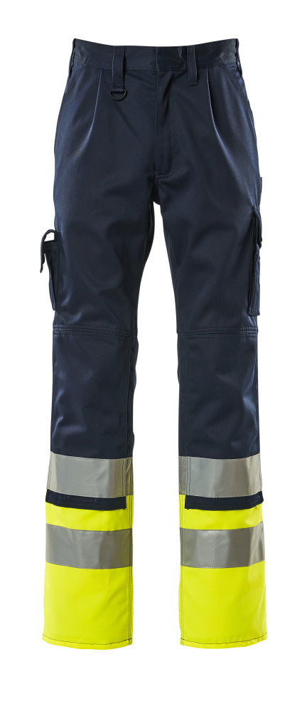 MASCOT® Patos – Pantalones con bolsillos para rodilleras - azul marino/amarillo de alta vis.