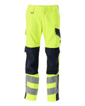 MASCOT® Arbon – Pantalones con bolsillos para rodilleras - amarillo de alta vis./azul marino oscuro