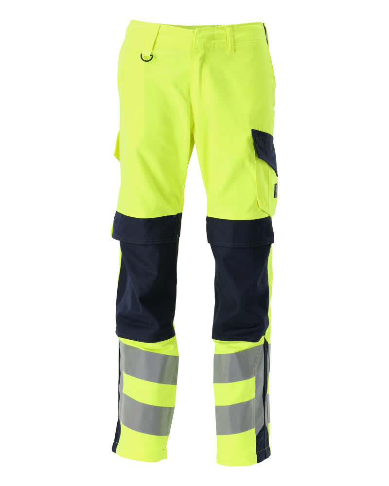 MASCOT® Arbon – Pantalones con bolsillos para rodilleras - amarillo de alta vis./azul marino oscuro