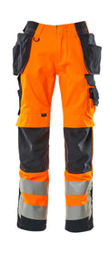 MASCOT® Wigan – Pantalones con bolsillos colgantes - naranja de alta vis./azul marino oscuro