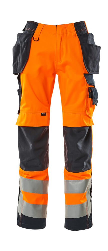MASCOT® Wigan – Pantalones con bolsillos colgantes - naranja de alta vis./azul marino oscuro