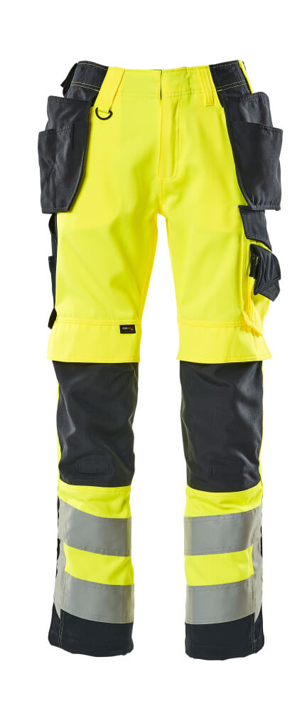 MASCOT® Wigan – Pantalones con bolsillos colgantes - amarillo de alta vis./azul marino oscuro