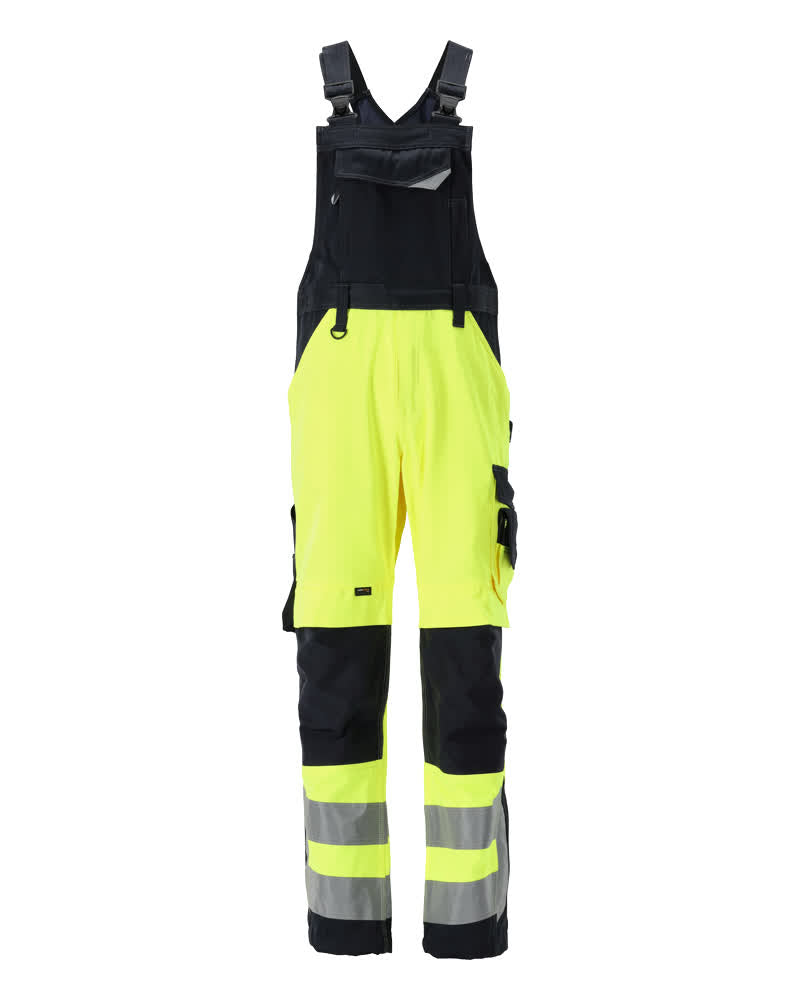 MASCOT® Newcastle – Peto con bolsillos para rodilleras - amarillo de alta vis./azul marino oscuro