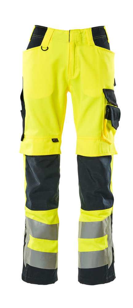 MASCOT® Kendal – Pantalones con bolsillos para rodilleras - amarillo de alta vis./azul marino oscuro