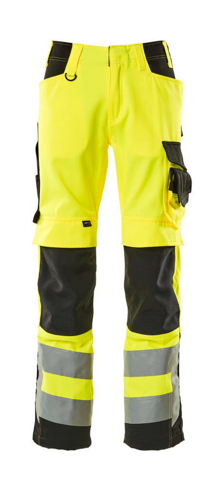 MASCOT® Kendal – Pantalones con bolsillos para rodilleras - amarillo de alta vis./negro