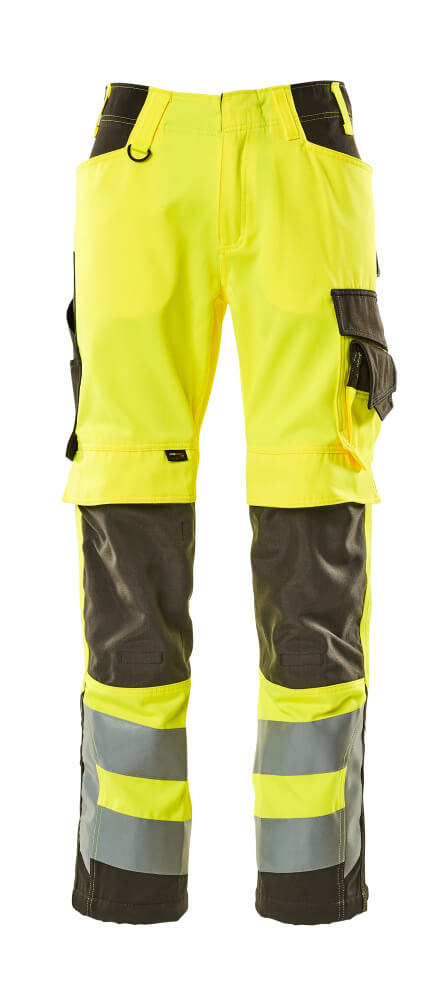MASCOT® Kendal – Pantalones con bolsillos para rodilleras - amarillo de alta vis./antracita oscuro