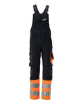 MASCOT® Sunderland – Peto con bolsillos para rodilleras - azul marino oscuro/naranja de alta vis.