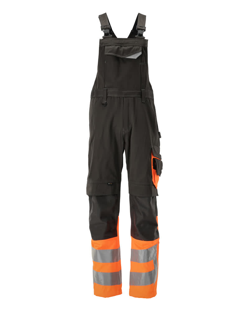 MASCOT® Sunderland – Peto con bolsillos para rodilleras - antracita oscuro/naranja de alta vis.