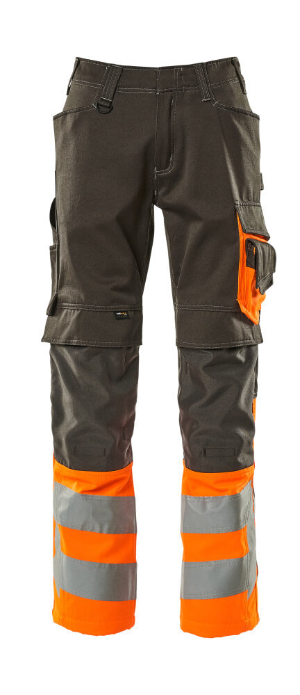 MASCOT® Leeds – Pantalones con bolsillos para rodilleras - antracita oscuro/naranja de alta vis.