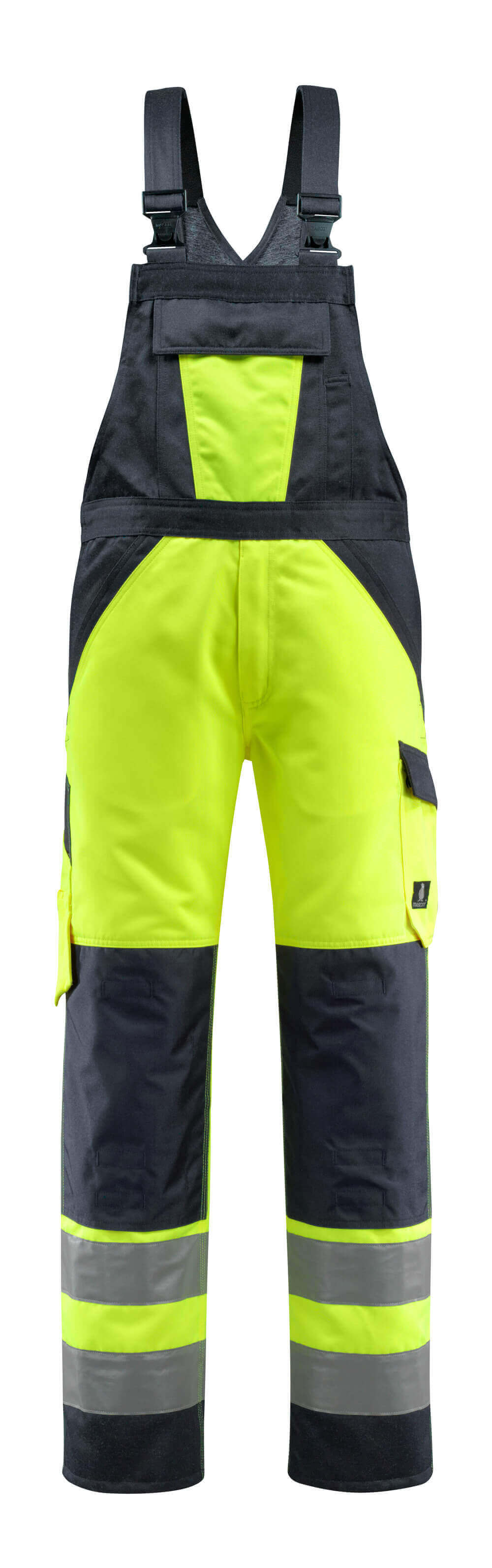 MASCOT® Gosford – Peto con bolsillos para rodilleras - amarillo de alta vis./azul marino oscuro