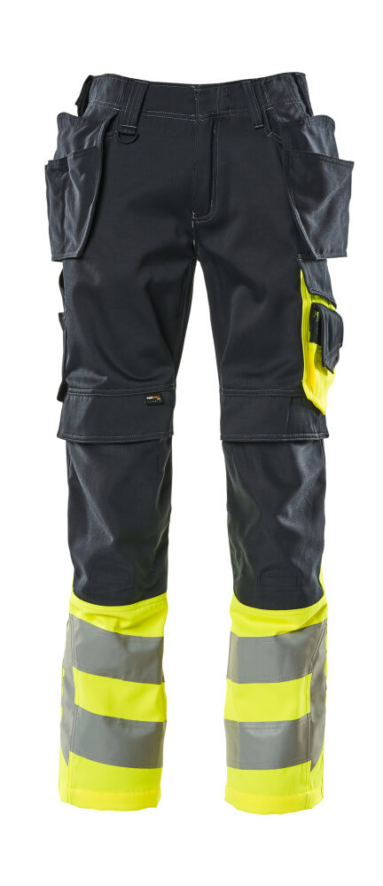 MASCOT® SAFE SUPREME 17531-860 – Pantalones con bolsillos colgantes - azul marino oscuro/amarillo de alta vis.