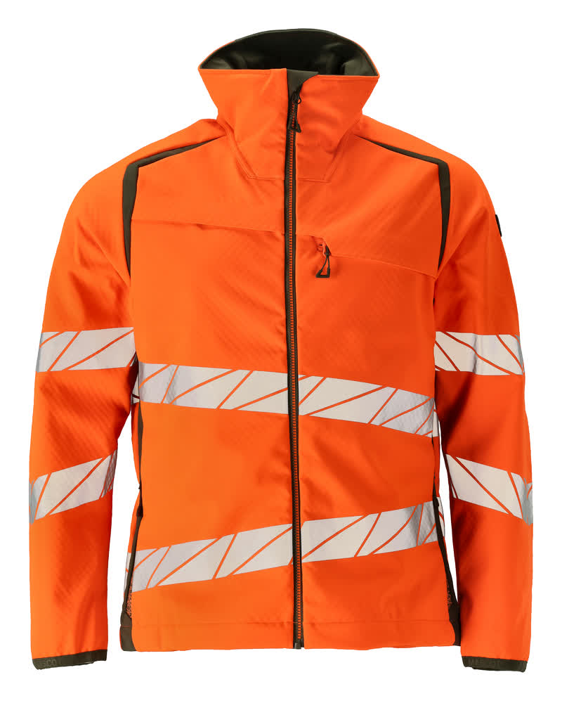 MASCOT® ACCELERATE SAFE 19002-143 – Chaqueta Softshell - naranja de alta vis./verde musgo