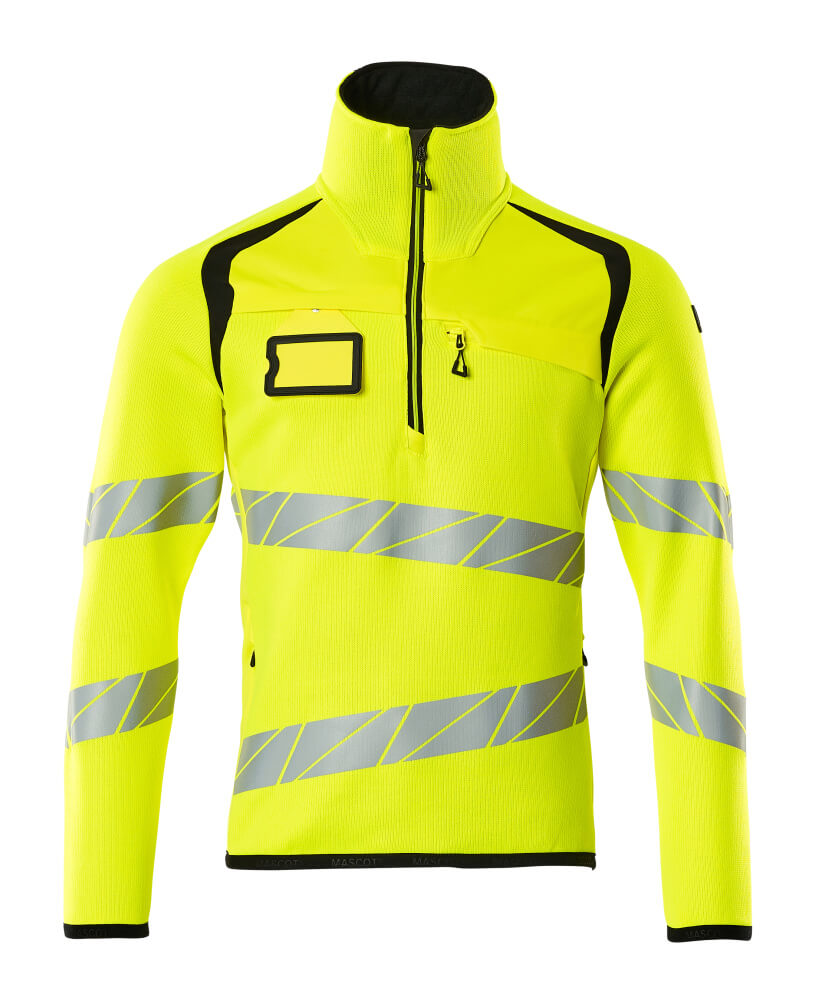 MASCOT® ACCELERATE SAFE 19005-351 – Jersey de punto con media cremallera - amarillo de alta vis./negro