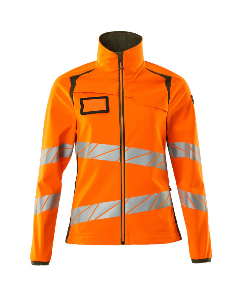 MASCOT® ACCELERATE SAFE 19012-143 – Chaqueta Softshell - naranja de alta vis./verde musgo