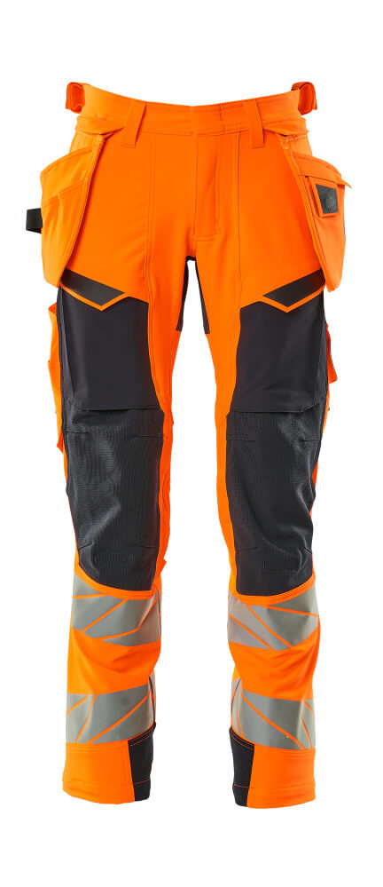 MASCOT® ACCELERATE SAFE 19031-711 – Pantalones con bolsillos colgantes - naranja de alta vis./azul marino oscuro