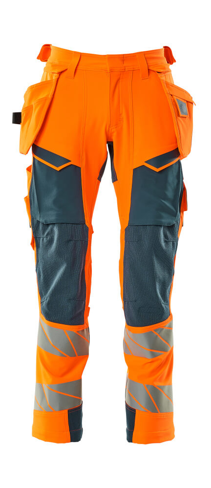 MASCOT® ACCELERATE SAFE 19031-711 – Pantalones con bolsillos colgantes - naranja de alta vis./petróleo oscuro