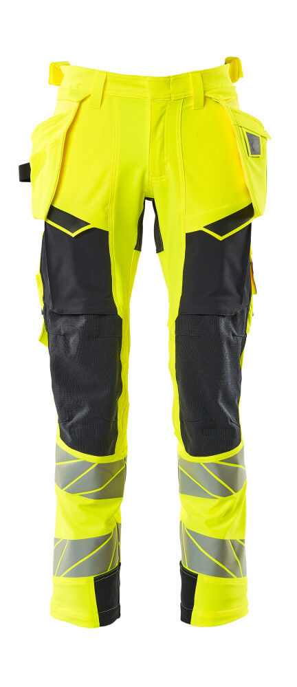 MASCOT® ACCELERATE SAFE 19031-711 – Pantalones con bolsillos colgantes - amarillo de alta vis./azul marino oscuro