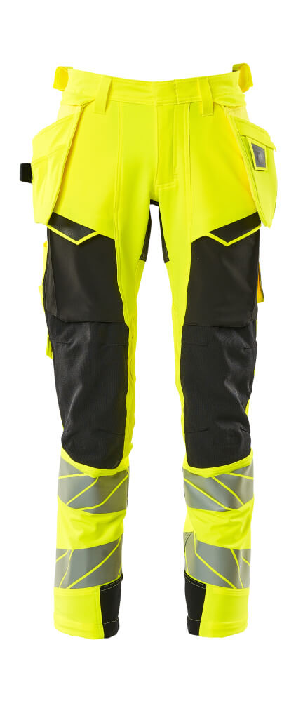 MASCOT® ACCELERATE SAFE 19031-711 – Pantalones con bolsillos colgantes - amarillo de alta vis./negro