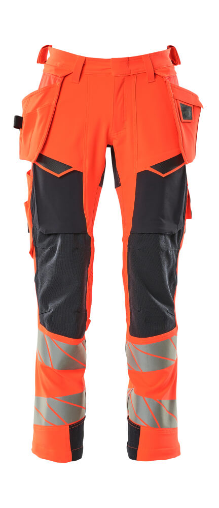 MASCOT® ACCELERATE SAFE 19031-711 – Pantalones con bolsillos colgantes - rojo de alta vis./azul marino oscuro