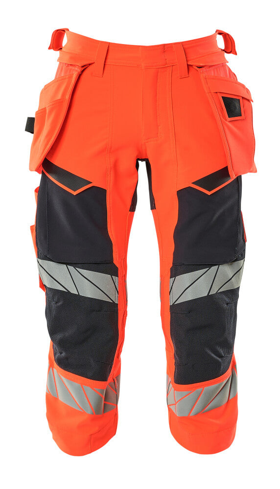 MASCOT® ACCELERATE SAFE 19049-711 – Pantalones ¾ con bolsillos colgantes - rojo de alta vis./azul marino oscuro