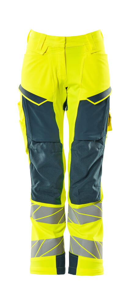 MASCOT® ACCELERATE SAFE 19078-511 – Pantalones con bolsillos para rodilleras - amarillo de alta vis./petróleo oscuro