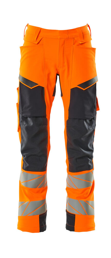 MASCOT® ACCELERATE SAFE 19079-511 – Pantalones con bolsillos para rodilleras - naranja de alta vis./azul marino oscuro