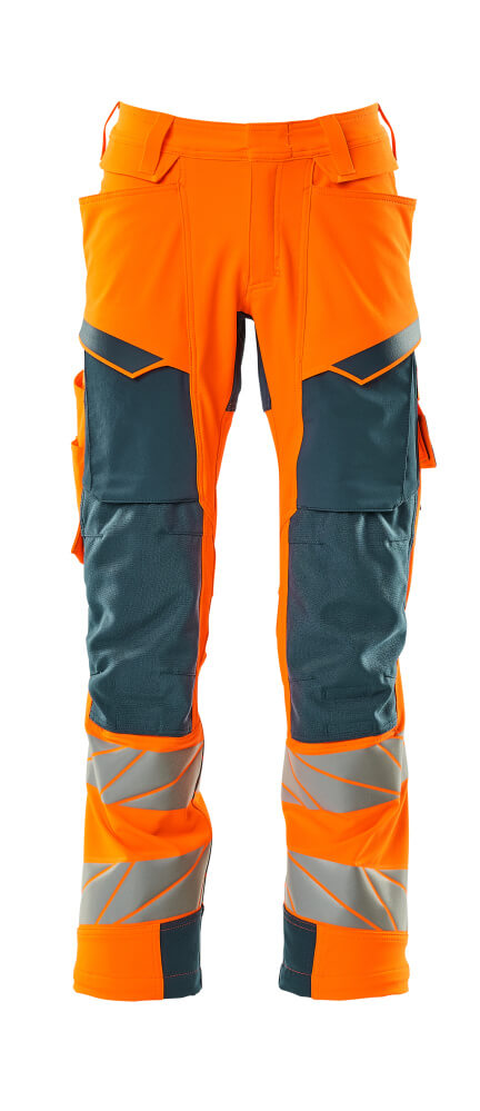 MASCOT® ACCELERATE SAFE 19079-511 – Pantalones con bolsillos para rodilleras - naranja de alta vis./petróleo oscuro