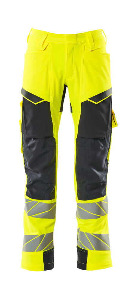 MASCOT® ACCELERATE SAFE 19079-511 – Pantalones con bolsillos para rodilleras - amarillo de alta vis./azul marino oscuro