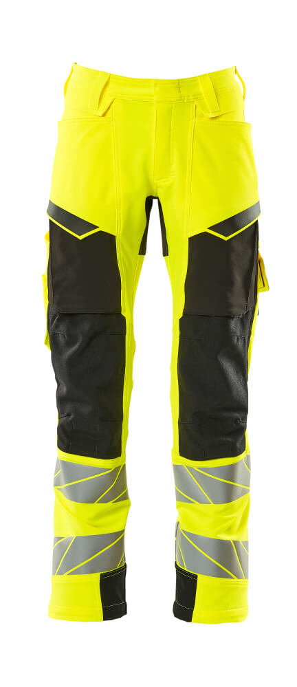 MASCOT® ACCELERATE SAFE 19079-511 – Pantalones con bolsillos para rodilleras - amarillo de alta vis./negro