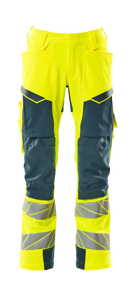 MASCOT® ACCELERATE SAFE 19079-511 – Pantalones con bolsillos para rodilleras - amarillo de alta vis./petróleo oscuro