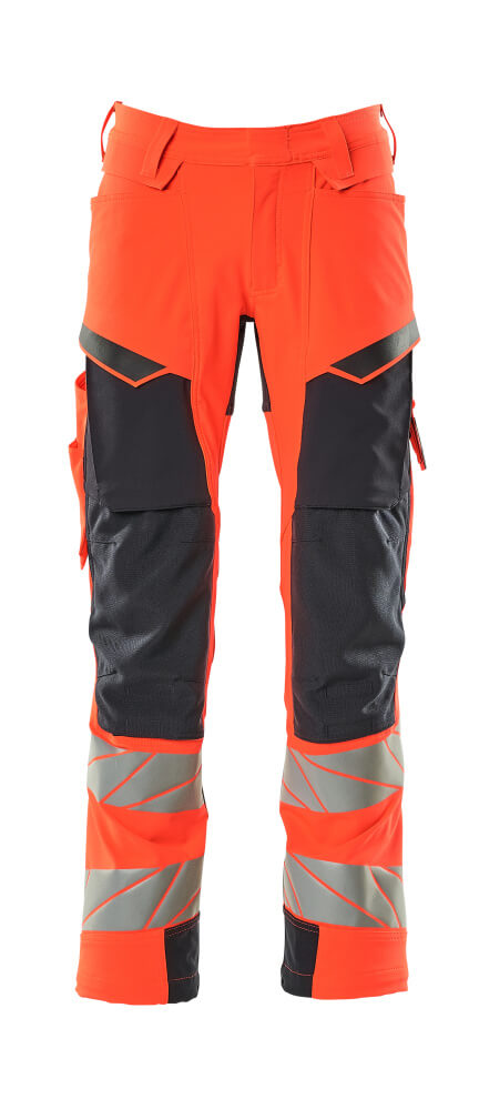 MASCOT® ACCELERATE SAFE 19079-511 – Pantalones con bolsillos para rodilleras - rojo de alta vis./azul marino oscuro
