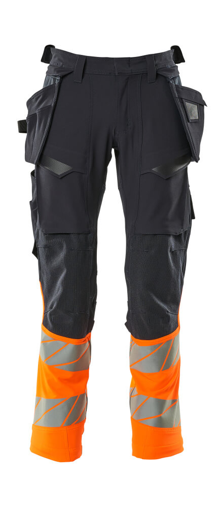 MASCOT® ACCELERATE SAFE 19131-711 – Pantalones con bolsillos colgantes - azul marino oscuro/naranja de alta vis.