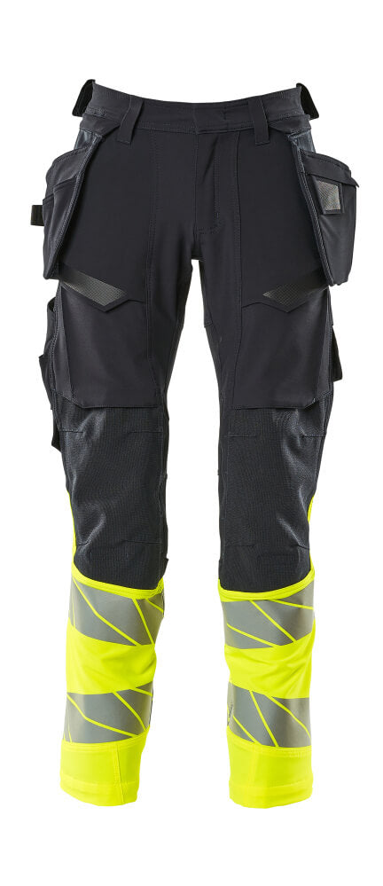 MASCOT® ACCELERATE SAFE 19131-711 – Pantalones con bolsillos colgantes - azul marino oscuro/amarillo de alta vis.