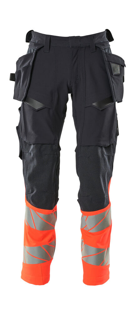 MASCOT® ACCELERATE SAFE 19131-711 – Pantalones con bolsillos colgantes - azul marino oscuro/rojo de alta vis.