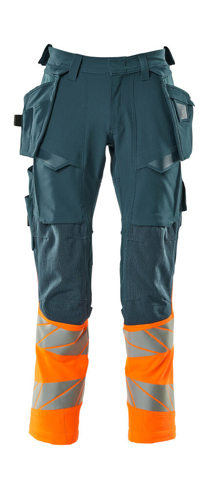 MASCOT® ACCELERATE SAFE 19131-711 – Pantalones con bolsillos colgantes - petróleo oscuro/naranja de alta vis.