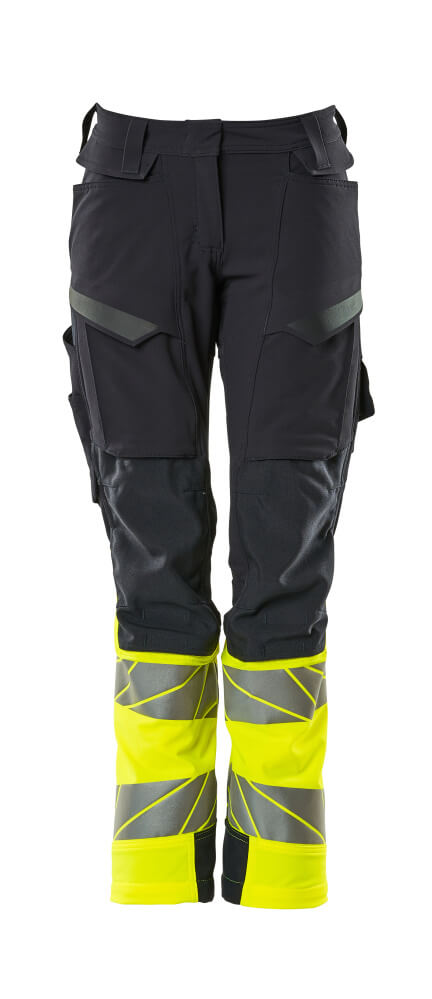 MASCOT® ACCELERATE SAFE 19178-511 – Pantalones con bolsillos para rodilleras - azul marino oscuro/amarillo de alta vis.