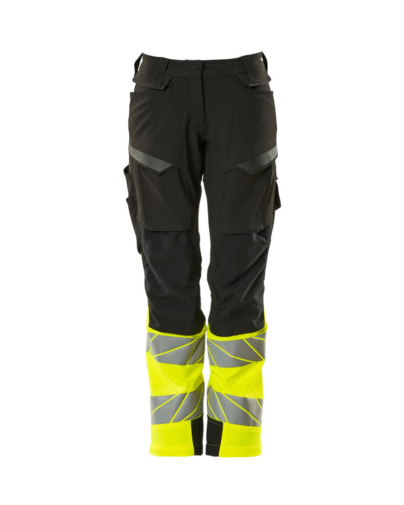 MASCOT® ACCELERATE SAFE 19178-511 – Pantalones con bolsillos para rodilleras - negro/amarillo de alta vis.