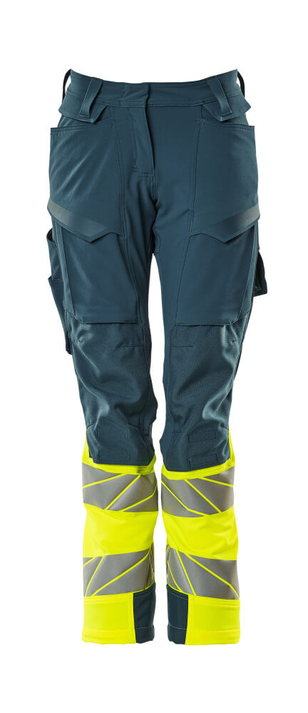 MASCOT® ACCELERATE SAFE 19178-511 – Pantalones con bolsillos para rodilleras - petróleo oscuro/amarillo de alta vis.