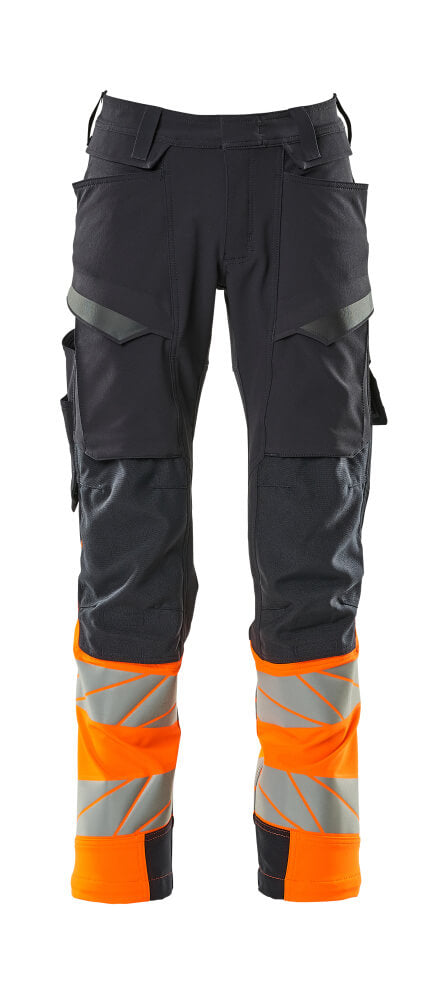MASCOT® ACCELERATE SAFE 19179-511 – Pantalones con bolsillos para rodilleras - azul marino oscuro/naranja de alta vis.